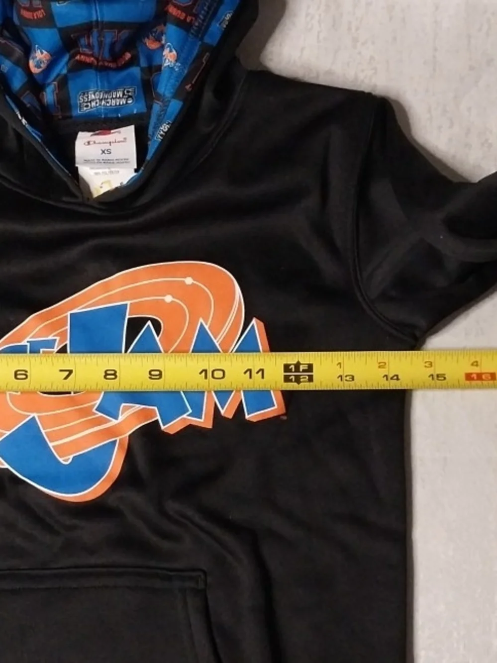 Champion Black Hoodie with Blue and Red Logo Accents Boy XS